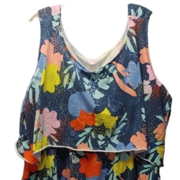 Woman Within Floral Blue Tank Overlay Maxi Dress Pockets Spring Plus Sz 26/28W - Picture 2 of 6